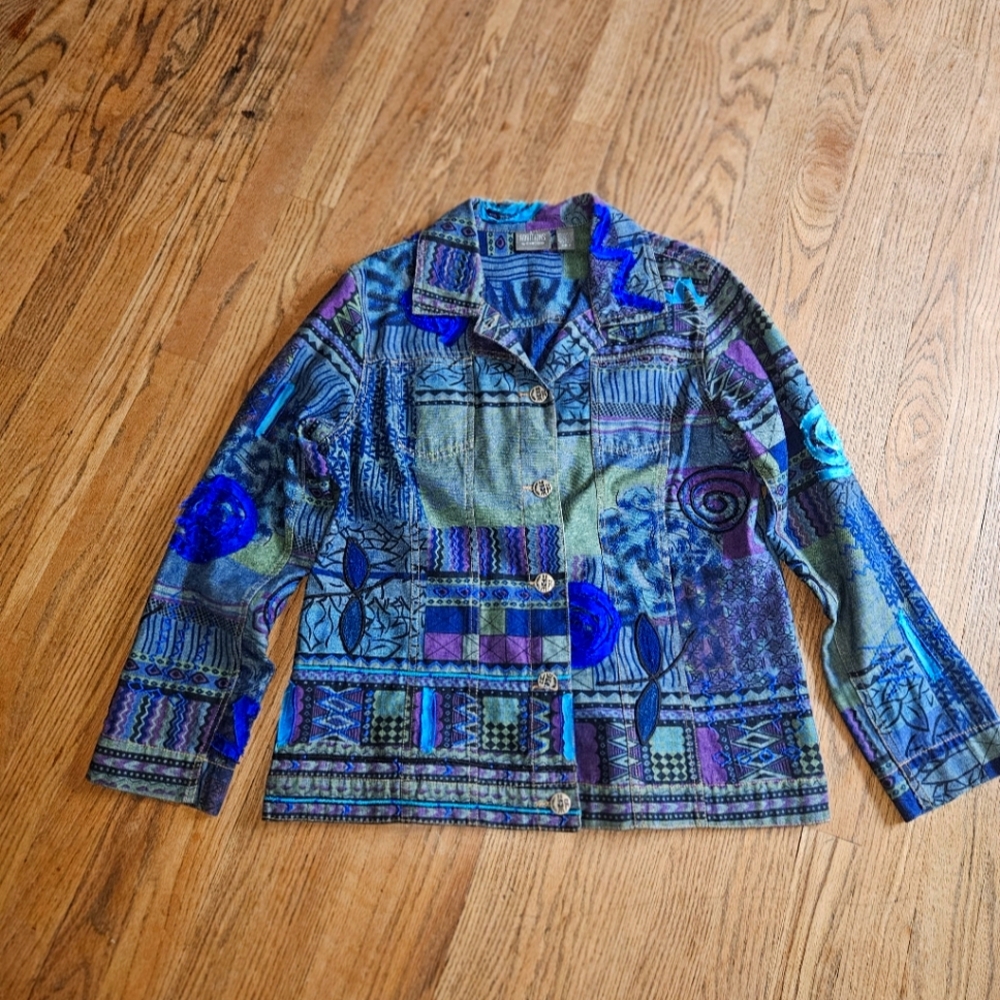 Unique Vintage multi-coloured artisan design button-up jacket,